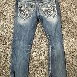 Rock Revival Blue Straight Jeans with Embroidered Details